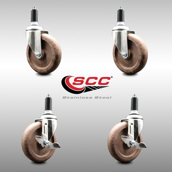 Service Caster 5 Inch 316SS High Temp Glass Filled Nylon 1-3/8 Inch Stem Caster Brake SCC, 2PK SCC-SS316EX20S514-GFNSHT-2-TLB-2-138 - main